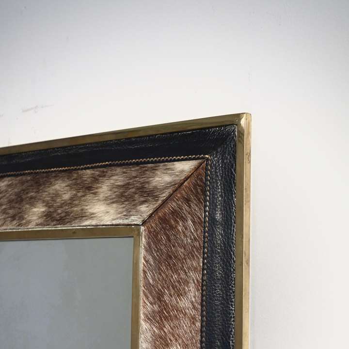 Horse Guard model mirror, brass, simili leather and fur, 1959